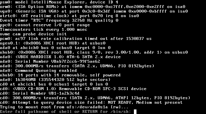 「FreeBSD」-「Enter full pathname of shell or RETURN for /bin/sh」