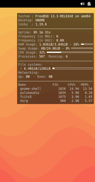 「GNOME FreeBSD 13.3」-「Conky」「表示」