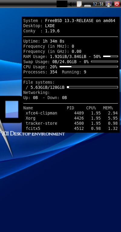 「LXDE FreeBSD 13.3」-「Conky」「表示」