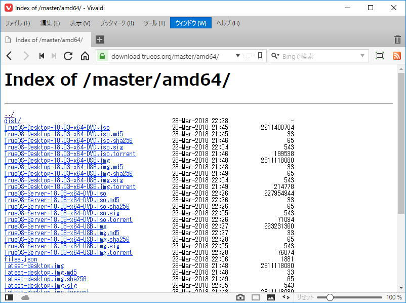 TrueOS - ダウンロードサイト - インデックス - amd64 - ダウンロードリスト
