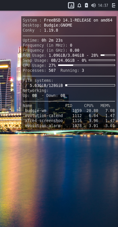 「BUDGIE FreeBSD 14.1」-「Conky」「表示」