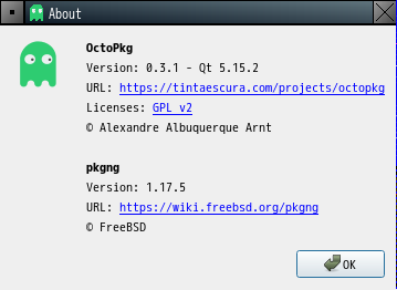 「Fluxbox FreeBSD 13.1」-「OctoPkg」「バージョン情報」