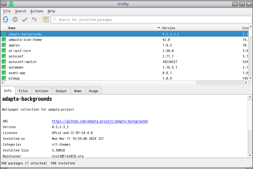 「Fluxbox FreeBSD 13.3」-「OctoPkg」「起動直後」