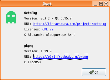 「PekWM FreeBSD 12.4」-「OctoPkg」「バージョン情報」