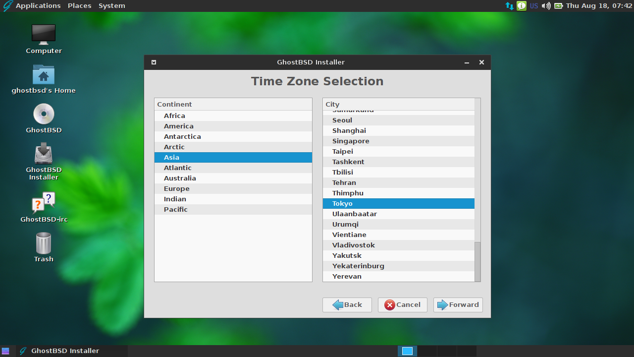 「GhostBSD 10.1」-「インストール」「タイムゾーン」