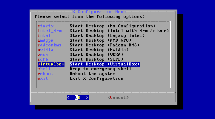 「GhostBSD 19.09 インストール」- boot 画面 -「X configure」
