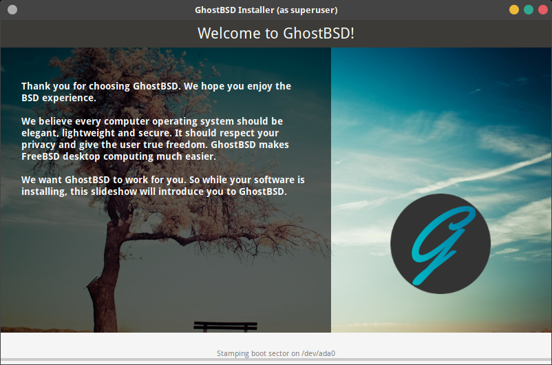 「GhostBSD 19.09 インストール」- インストール中