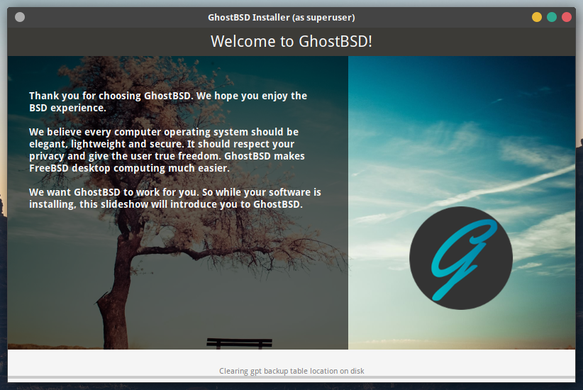 「GhostBSD 20.01」-「インストール」「インストール中」