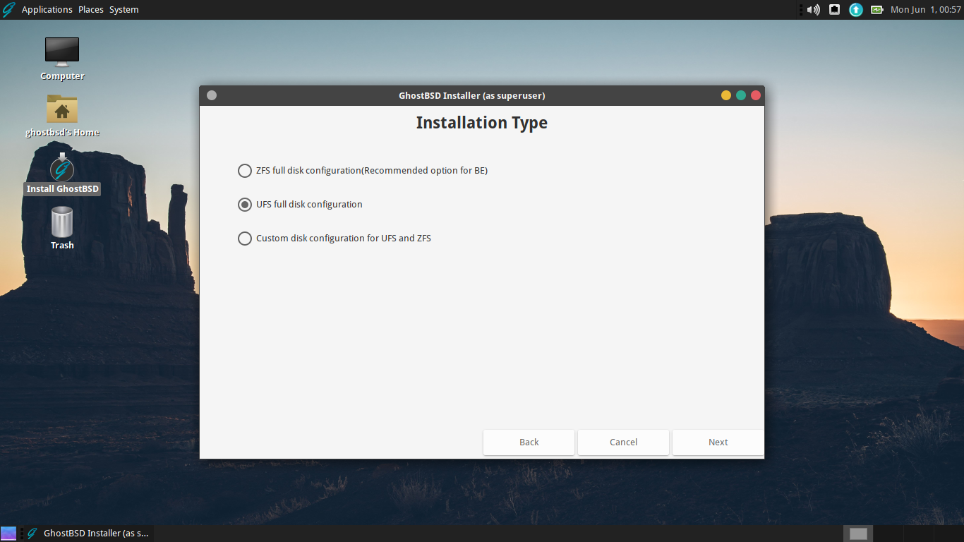 「GhostBSD 20.04」-「インストール」「インストールタイプ」