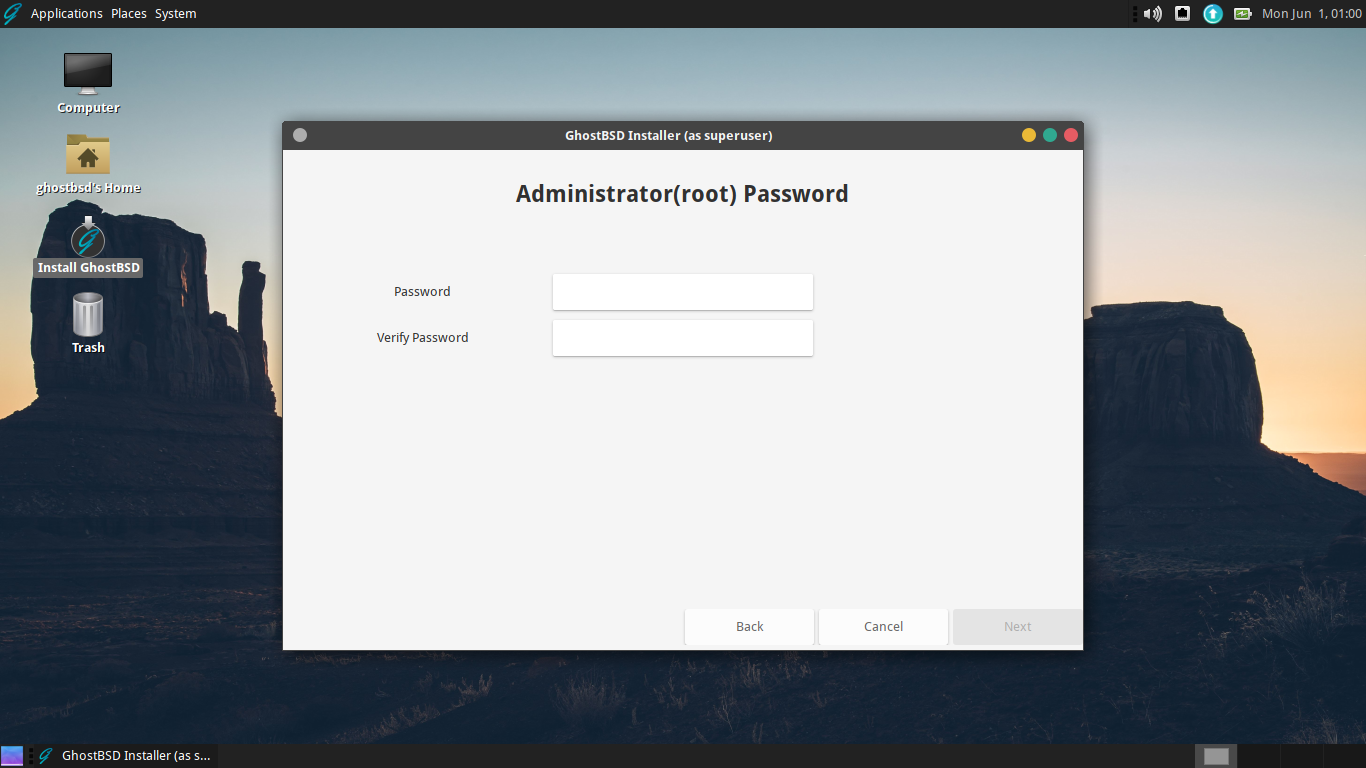 「GhostBSD 20.04」-「インストール」「root パスワード設定」