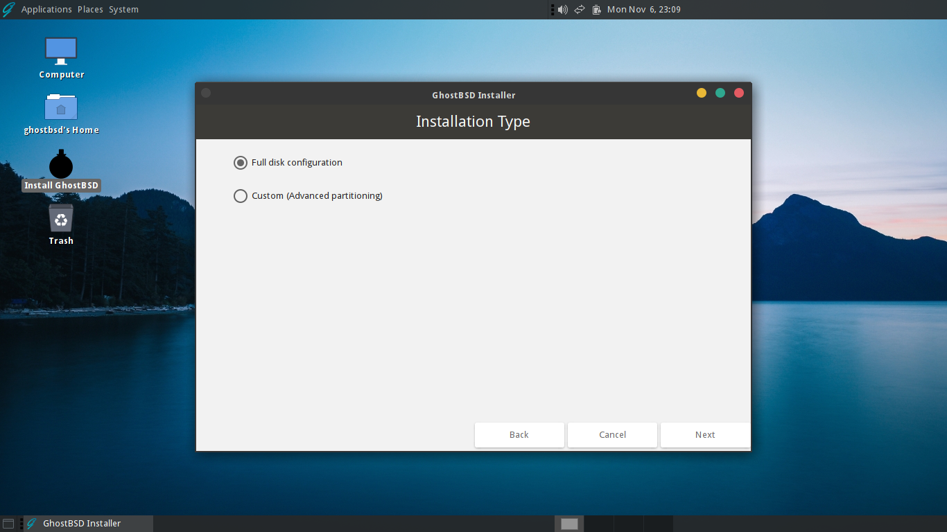 「GhostBSD 23.10.1」-「インストール」「インストールタイプ」