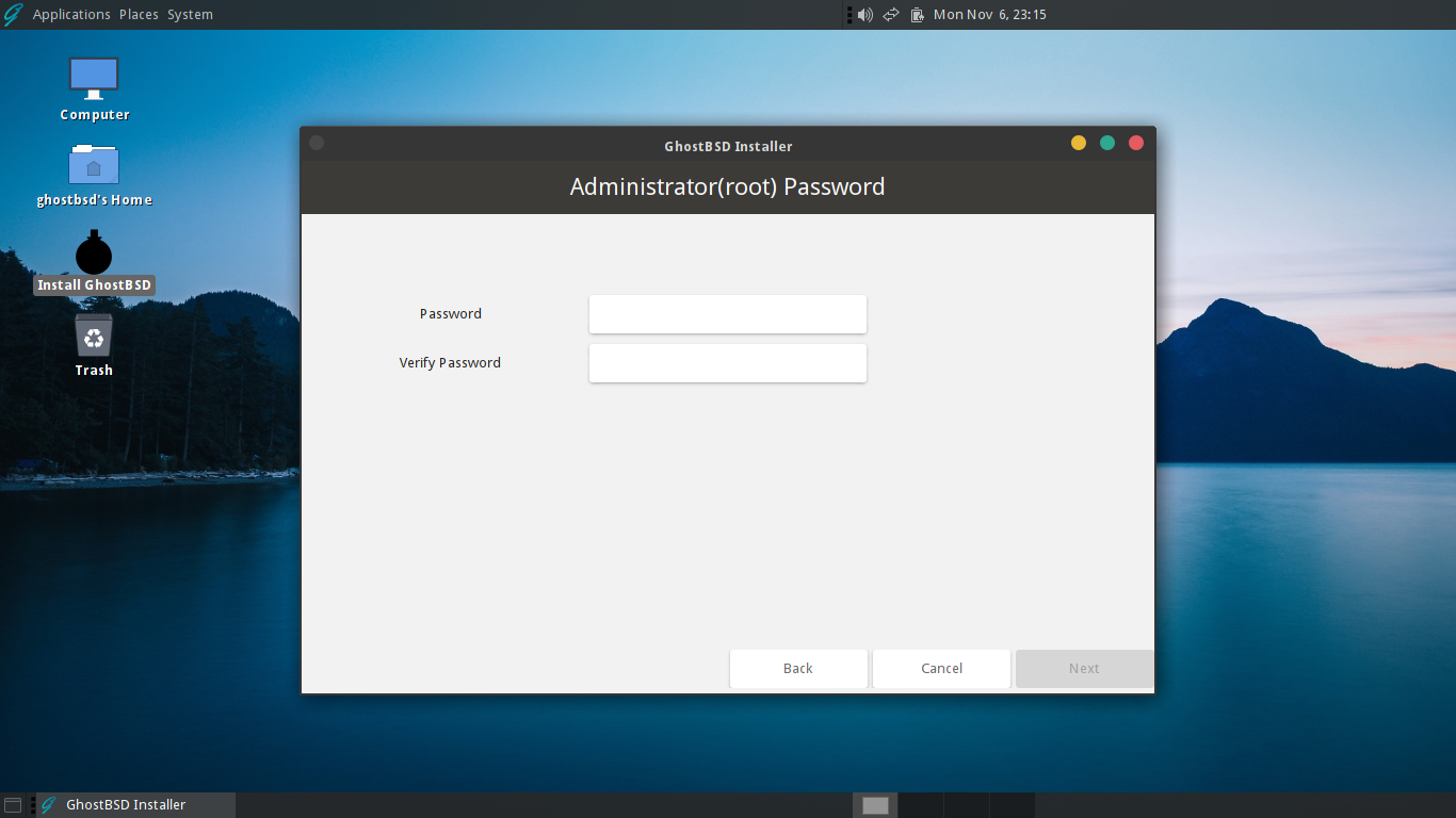 「GhostBSD 23.10.1」-「インストール」「root パスワード」