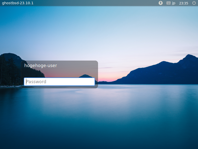 「GhostBSD 23.10.1」-「ログイン画面」