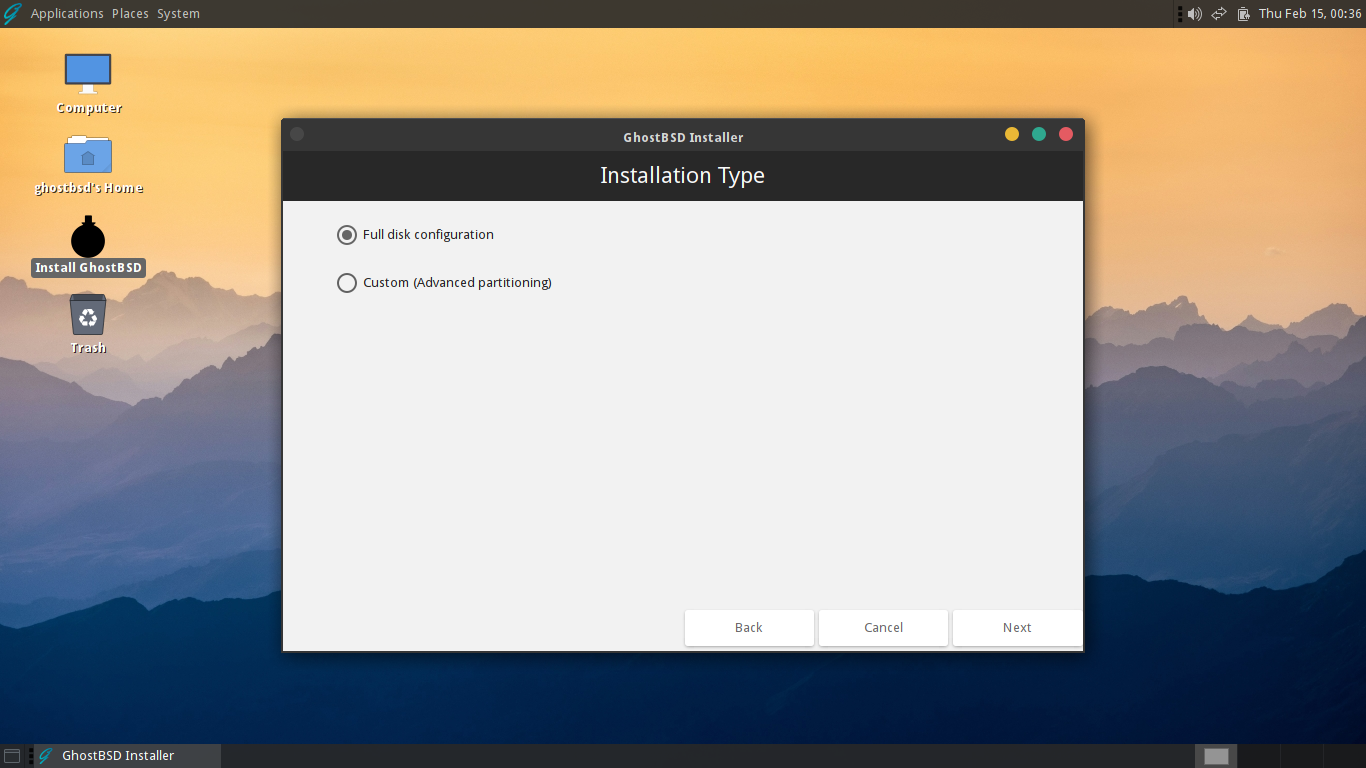 「GhostBSD 24.01.1」-「インストール」「インストールタイプ」