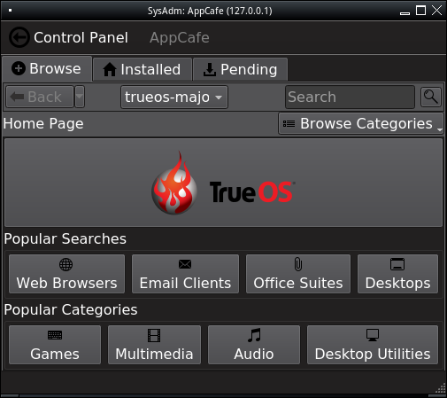 「TrueOS 18.03」-「AppCafe」「起動直後」