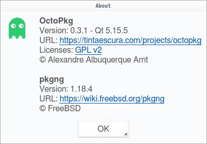「NomadBSD 131R Cinnamon」-「OctoPkg」「バージョン情報」