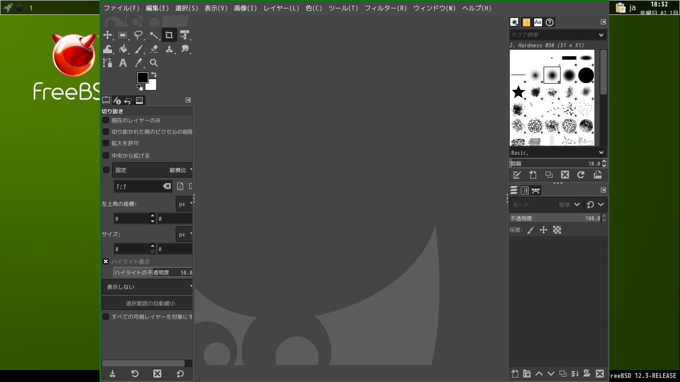 「xmonad FreeBSD 12.3」-「GIMP」「起動直後」