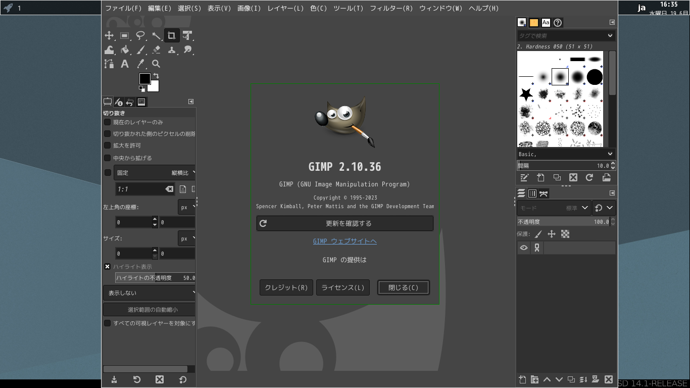 「xmonad FreeBSD 14.1」-「GIMP」「バージョン情報」