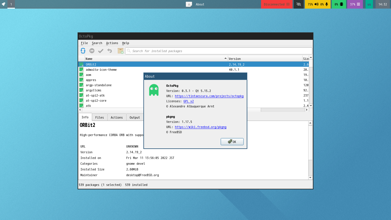 「sway FreeBSD 13.0」-「OctoPkg」「バージョン情報」
