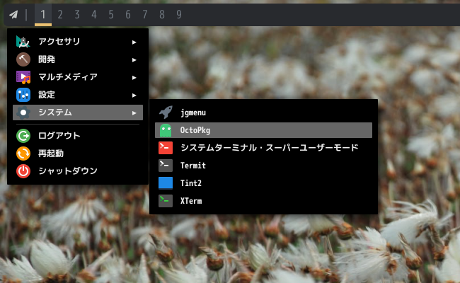 「leftwm FreeBSD 13.0」-「スタート」→「システム」→「OctoPkg」
