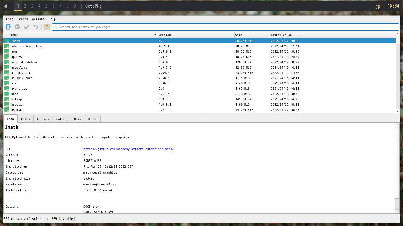 「leftwm FreeBSD 13.0」-「OctoPkg」「起動直後」