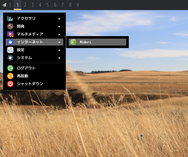 「leftwm FreeBSD 13.2」-「スタート」→「インターネット」→「Midori」