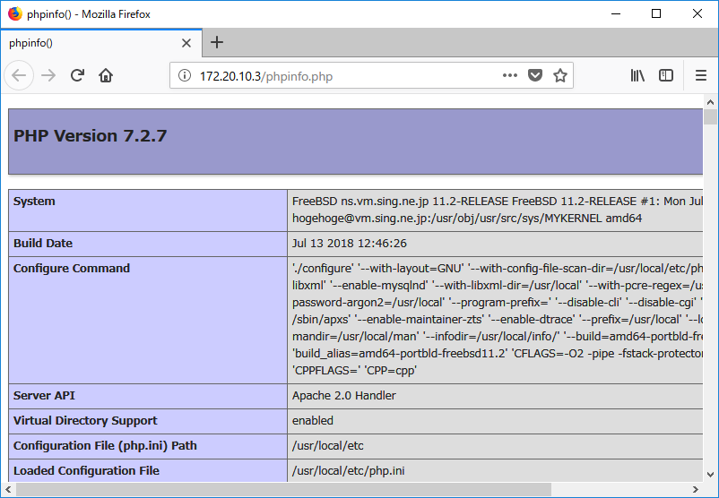 「FreeBSD 11.2 RELEASE」-「phpinfo」
