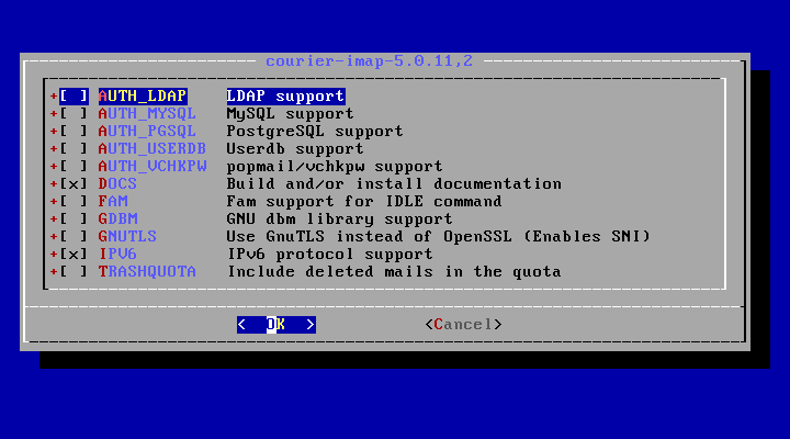 クリックでオリジナルのサイズで開きます 「FreeBSD 11.4 RELEASE」-「/usr/ports/mail/courier-imap」「make config」