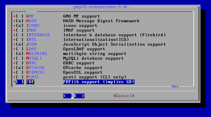 「FreeBSD 11.4 RELEASE」-「/usr/ports/lang/php72-extensions」「make config ②」