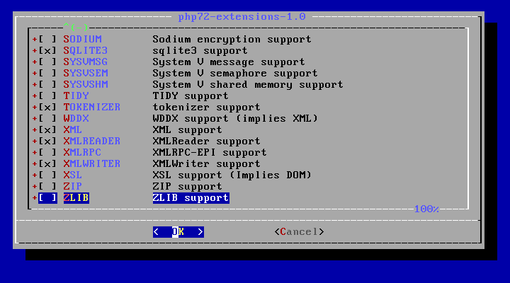 「FreeBSD 11.4 RELEASE」-「/usr/ports/lang/php72-extensions」「make config ⑤」