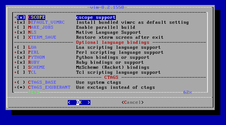クリックでオリジナルのサイズで開きます 「FreeBSD 12.2 RELEASE」-「/usr/ports/editors/vim」「make config ①」