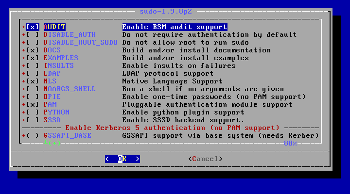 クリックでオリジナルのサイズで開きます 「FreeBSD 12.3 RELEASE」-「/usr/ports/security/sudo」「make config ①」