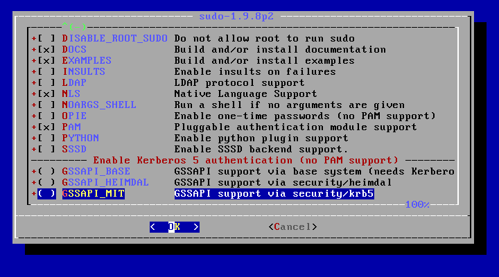 クリックでオリジナルのサイズで開きます 「FreeBSD 12.3 RELEASE」-「/usr/ports/security/sudo」「make config ②」
