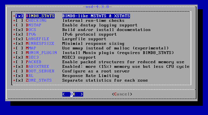 クリックでオリジナルのサイズで開きます 「FreeBSD 12.3 RELEASE」-「/usr/ports/dns/nsd」「make config」