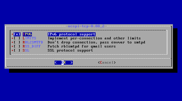 クリックでオリジナルのサイズで開きます 「FreeBSD 12.3 RELEASE」-「/usr/ports/sysutils/ucspi-tcp」「make config」」