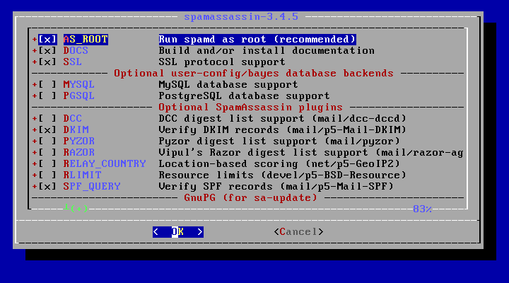クリックでオリジナルのサイズで開きます 「FreeBSD 12.3 RELEASE」-「/usr/ports/mail/spamassassin」「make config ①」」