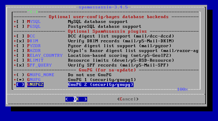 クリックでオリジナルのサイズで開きます 「FreeBSD 12.3 RELEASE」-「/usr/ports/mail/spamassassin」「make config ②」」