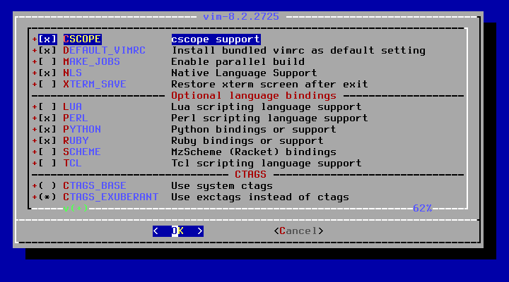 クリックでオリジナルのサイズで開きます 「FreeBSD 13.0 RELEASE」-「/usr/ports/editors/vim」「make config ①」