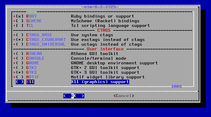 クリックでオリジナルのサイズで開きます 「FreeBSD 13.0 RELEASE」-「/usr/ports/editors/vim」「make config ②」