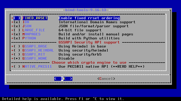 クリックでオリジナルのサイズで開きます 「FreeBSD 13.0 RELEASE」-「/usr/ports/dns/bind-tools」「make config」」