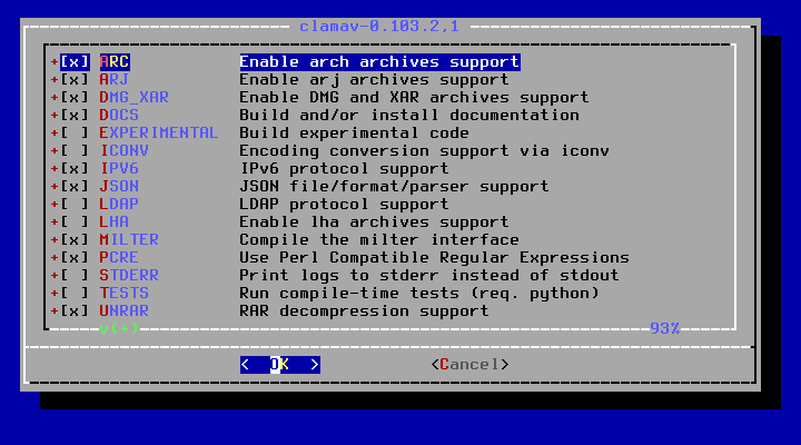 クリックでオリジナルのサイズで開きます 「FreeBSD 13.0 RELEASE」-「/usr/ports/security/clamav」「make config ①」」