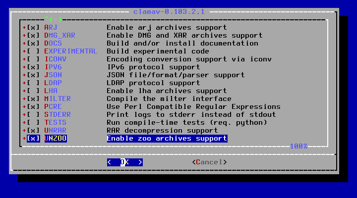 クリックでオリジナルのサイズで開きます 「FreeBSD 13.0 RELEASE」-「/usr/ports/security/clamav」「make config ②」」