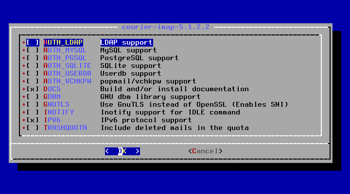 クリックでオリジナルのサイズで開きます 「FreeBSD 13.0 RELEASE」-「/usr/ports/mail/courier-imap」「make config」」