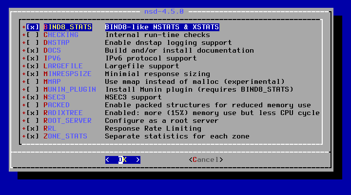 クリックでオリジナルのサイズで開きます 「FreeBSD 13.1 RELEASE」-「/usr/ports/dns/nsd」「make confi」