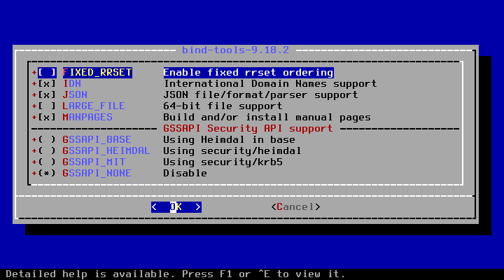 クリックでオリジナルのサイズで開きます 「FreeBSD 13.1 RELEASE」-「/usr/ports/dns/bind-tools」「make config」」