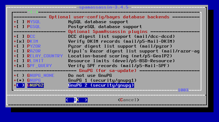 クリックでオリジナルのサイズで開きます 「FreeBSD 13.1 RELEASE」-「/usr/ports/mail/spamassassin」「make config ②」」