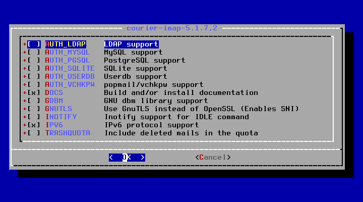 クリックでオリジナルのサイズで開きます 「FreeBSD 13.1 RELEASE」-「/usr/ports/mail/courier-imap」「make config」」