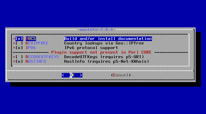 クリックでオリジナルのサイズで開きます 「FreeBSD 13.1 RELEASE」-「/usr/ports/www/awstats」「make config」」