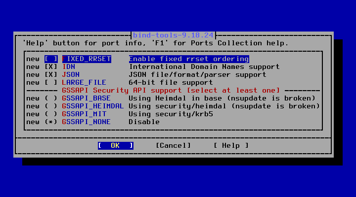 「FreeBSD 13.3 RELEASE」-「/usr/ports/dns/bind-tools」「make config」」