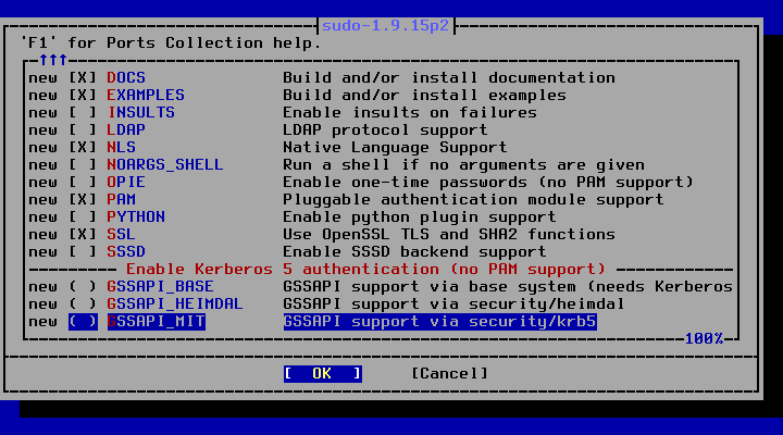 「FreeBSD 14.0 RELEASE」-「/usr/ports/security/sudo」「make config ②」